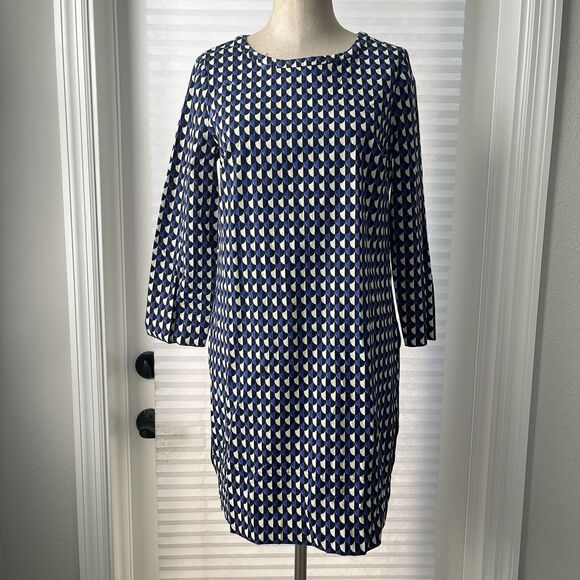J. Crew Jersey Geo Print Midi Dress Size 6 Sheath style, Eposed side zips. - Picture 1 of 7